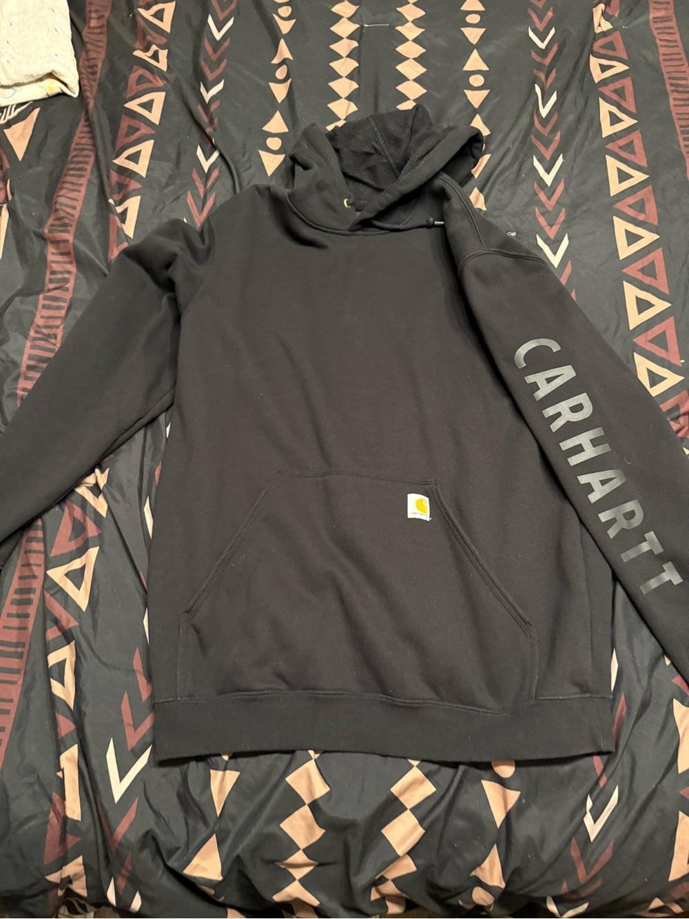 Carhartt Men’s Black Hooded Sweatshirt - Logo Sleeve large tall